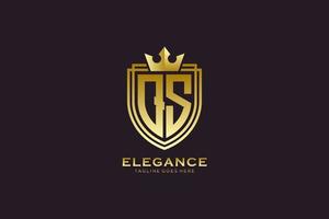 logo monogramme de luxe élégant initial qs ou modèle de badge avec volutes et couronne royale - parfait pour les projets de marque de luxe vecteur