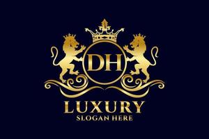 modèle de logo de luxe royal de lion de lettre initiale dh dans l'art vectoriel pour des projets de marque luxueux et d'autres illustrations vectorielles.