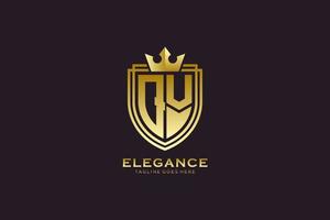 logo monogramme de luxe élégant initial qv ou modèle de badge avec volutes et couronne royale - parfait pour les projets de marque de luxe vecteur