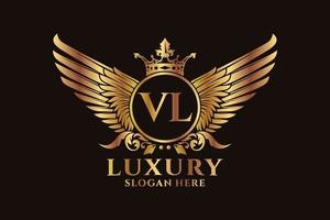 lettre d'aile royale de luxe vl crête logo couleur or vecteur, logo de victoire, logo de crête, logo d'aile, modèle de logo vectoriel. vecteur