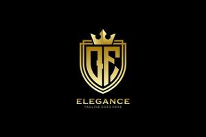 logo monogramme de luxe élégant initial qf ou modèle de badge avec volutes et couronne royale - parfait pour les projets de marque de luxe vecteur