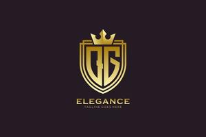 logo monogramme de luxe élégant initial qg ou modèle de badge avec volutes et couronne royale - parfait pour les projets de marque de luxe vecteur