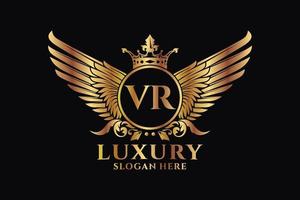 lettre d'aile royale de luxe vr crest logo couleur or vecteur, logo de victoire, logo de crête, logo d'aile, modèle de logo vectoriel. vecteur