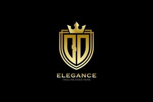 logo monogramme de luxe élégant initial qo ou modèle de badge avec volutes et couronne royale - parfait pour les projets de marque de luxe vecteur
