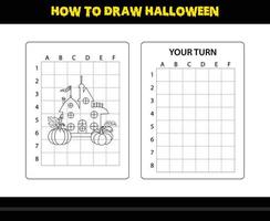 comment dessiner halloween pour les enfants. coloriage de compétences de dessin d'halloween pour les enfants. vecteur