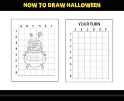 comment dessiner halloween pour les enfants. coloriage de compétences de dessin d'halloween pour les enfants. vecteur