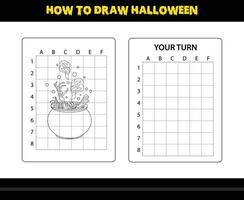 comment dessiner halloween pour les enfants. coloriage de compétences de dessin d'halloween pour les enfants. vecteur