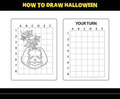 comment dessiner halloween pour les enfants. coloriage de compétences de dessin d'halloween pour les enfants. vecteur