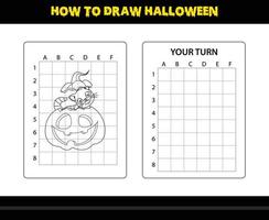 comment dessiner halloween pour les enfants. coloriage de compétences de dessin d'halloween pour les enfants. vecteur