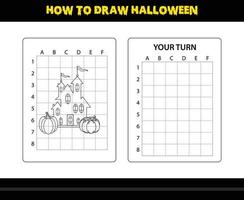 comment dessiner halloween pour les enfants. coloriage de compétences de dessin d'halloween pour les enfants. vecteur