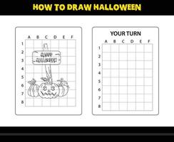 comment dessiner halloween pour les enfants. coloriage de compétences de dessin d'halloween pour les enfants. vecteur