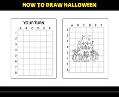 comment dessiner halloween pour les enfants. coloriage de compétences de dessin d'halloween pour les enfants. vecteur