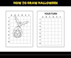 comment dessiner halloween pour les enfants. coloriage de compétences de dessin d'halloween pour les enfants. vecteur