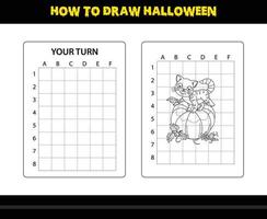 comment dessiner halloween pour les enfants. coloriage de compétences de dessin d'halloween pour les enfants. vecteur