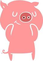 cochon de dessin animé de style plat couleur heureux vecteur