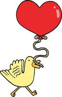 oiseau de dessin animé avec ballon coeur vecteur