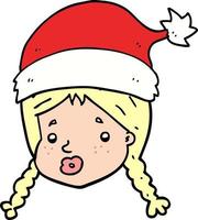 fille de dessin animé portant un chapeau de noël vecteur