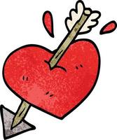 dessin animé doodle coeur traversé par une flèche vecteur