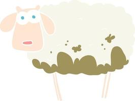 illustration en couleur plate d'un mouton boueux de dessin animé vecteur
