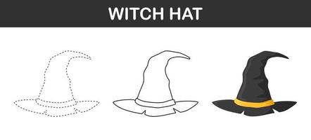 feuille de travail de traçage et de coloriage de chapeau de sorcière pour les enfants vecteur