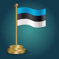 drapeau national de l'estonie sur le poteau d'or sur fond sombre isolé de gradation. drapeau de table, illustration vectorielle vecteur