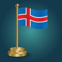 drapeau national de l'islande sur le poteau d'or sur fond sombre isolé de gradation. drapeau de table, illustration vectorielle vecteur