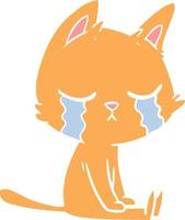 chat de dessin animé de style couleur plat qui pleure assis vecteur