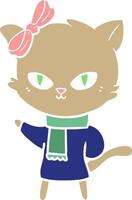 chat de dessin animé mignon style couleur plat en vêtements d'hiver vecteur