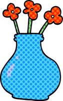 vase de griffonnage de dessin animé avec des fleurs vecteur