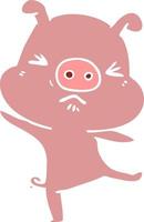 cochon furieux de dessin animé de style plat couleur vecteur
