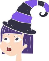 illustration en couleur plate d'une sorcière de dessin animé vecteur