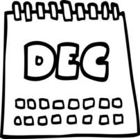 calendrier de dessin animé de dessin au trait montrant le mois de décembre vecteur