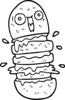 burger de dessin animé de dessin au trait vecteur