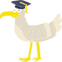 illustration en couleur plate de mouette avec chapeau de diplômé vecteur
