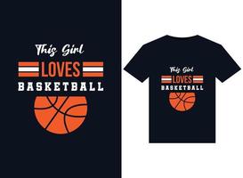 cette fille adore les illustrations de basket-ball pour la conception de t-shirts prêts à imprimer vecteur