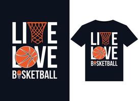 illustrations de basket-ball d'amour en direct pour la conception de t-shirts prêts à imprimer vecteur