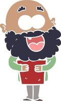 homme heureux fou de dessin animé de style couleur plat avec barbe et livre vecteur