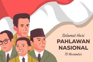 selamat hari pahlawan nasional indonésie bannière illustration avec quatre pères fondateurs vecteur