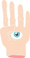 illustration en couleur plate d'une main fantasmagorique de dessin animé avec globe oculaire vecteur