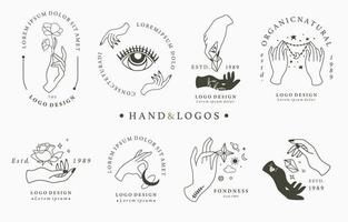 collection de logo avec des mains et un design arrondi vecteur