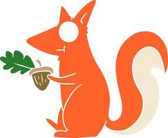 écureuil de dessin animé de style plat couleur avec gland vecteur