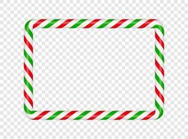 cadre rectangle de canne en bonbon de noël avec une bande rouge et verte. bordure de noël avec motif de sucette de bonbons à rayures. modèle de Noël vierge. illustration vectorielle isolée sur fond transparent vecteur