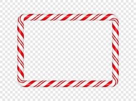 cadre rectangle de canne en bonbon de noël avec bande rouge. bordure de noël avec motif de sucette de bonbons à rayures. modèle vierge de noël et du nouvel an. illustration vectorielle isolée sur fond transparent vecteur