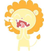 lion rugissant de dessin animé de style plat couleur vecteur