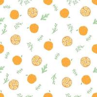 motif de noël sans couture. fond de nouvel an. illustration de doodle avec arbre de noël et icônes orange vecteur