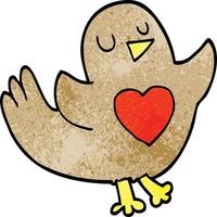 dessin animé doodle oiseau avec coeur d'amour vecteur