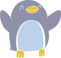 pingouin de dessin animé de style plat couleur sautant de joie vecteur