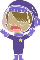 fille astronaute de dessin animé de style plat couleur parlant vecteur