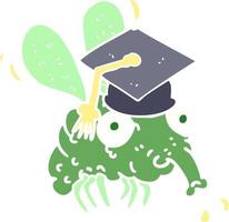 illustration en couleur plate d'un diplômé de mouche de dessin animé vecteur