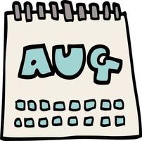 calendrier de doodle de dessin animé montrant le mois d'août vecteur